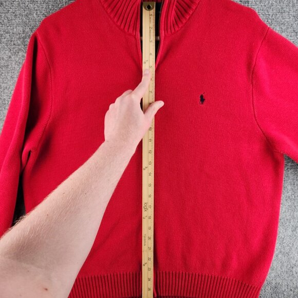 Polo Ralph Lauren Full Zip XL Red Knit Blue Pony Logo Cotton Men Jacket Sweater - Picture 10 of 15